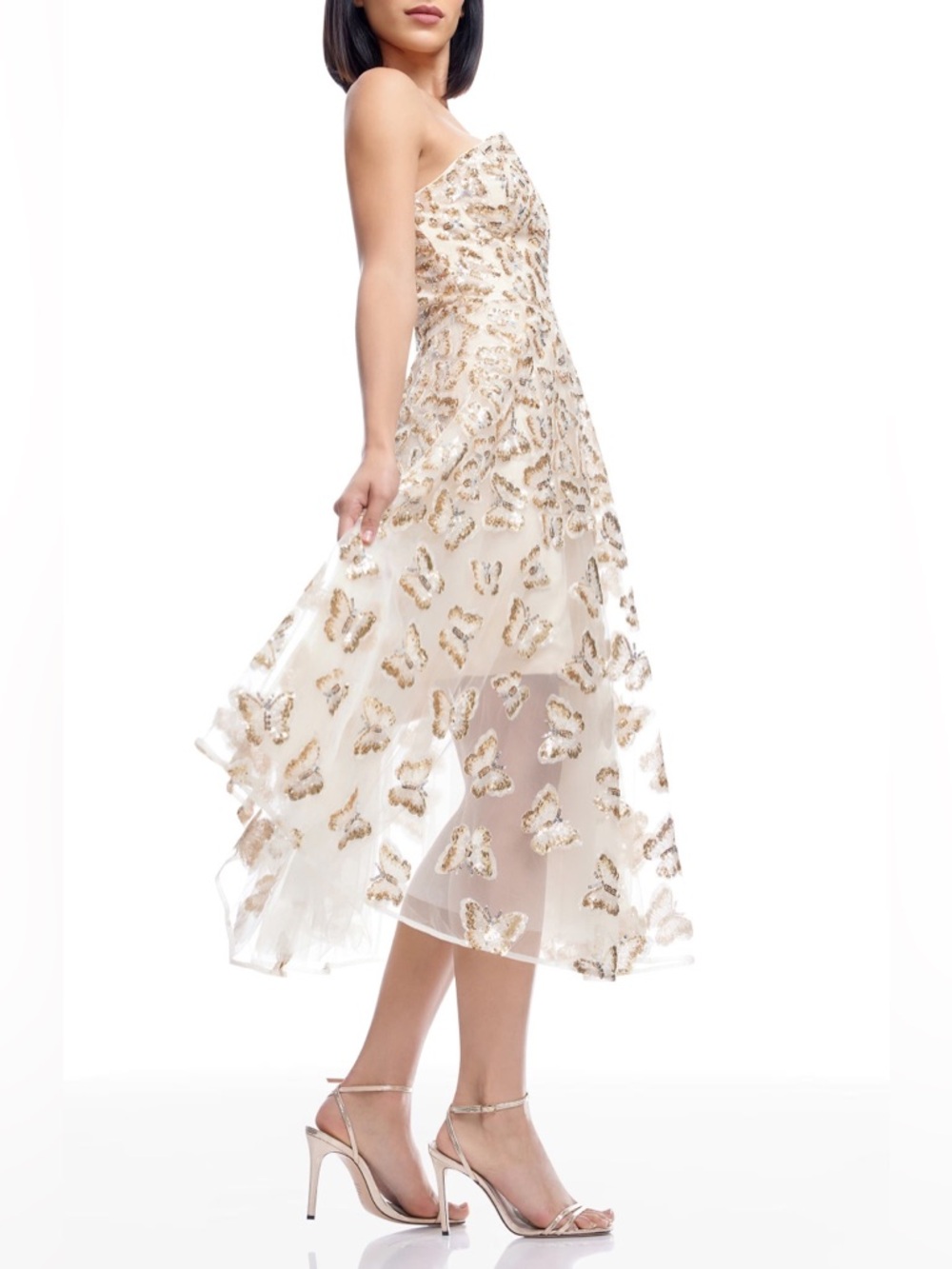 DRESS THE POPULATION•Sequin gold butterfly tulle strapless dress - Picture 7 of 7